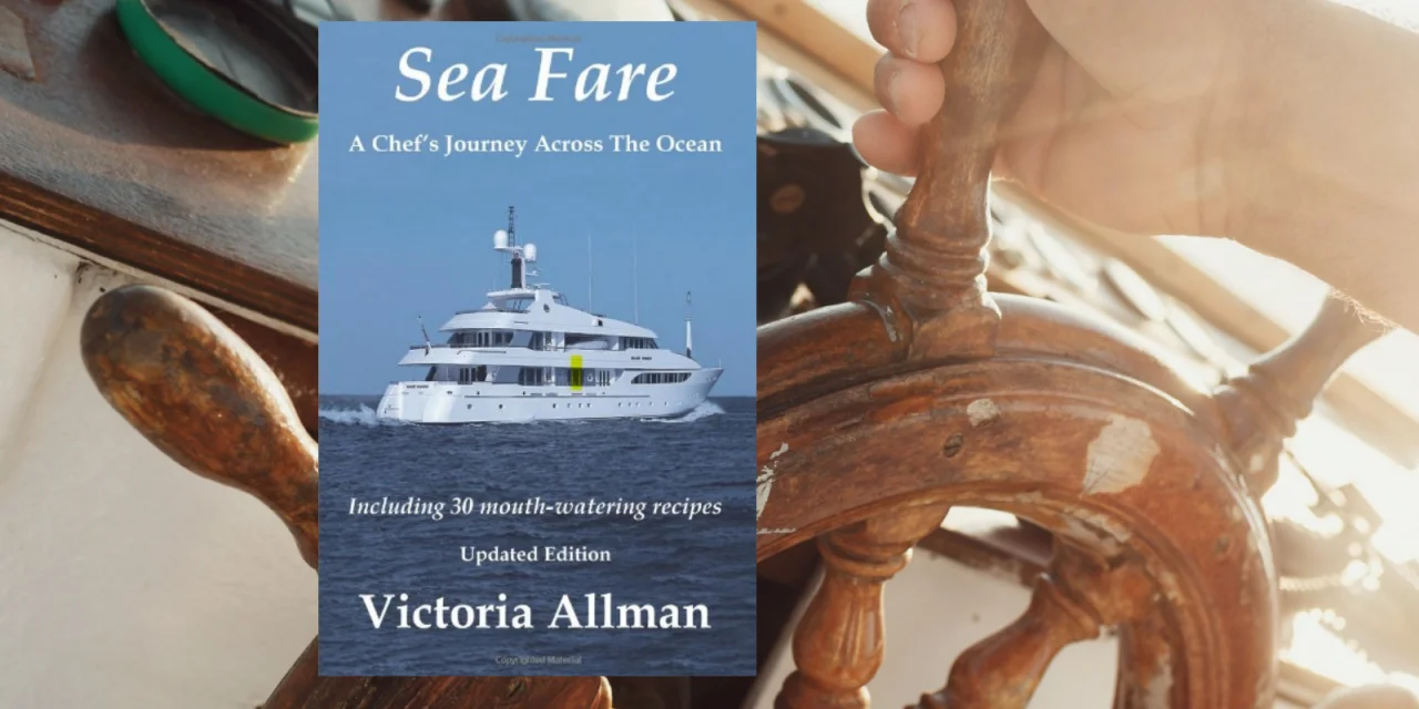 The book cover of 'Sea Fare' decorated with a yacht steering wheel.