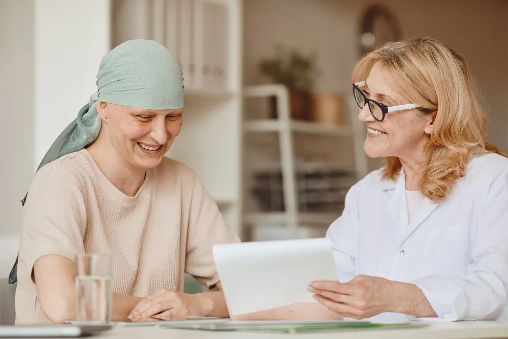 A cancer patient receiving counseling for support.