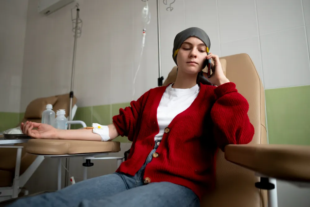 patient getting chemotherapy treatment intravenously.